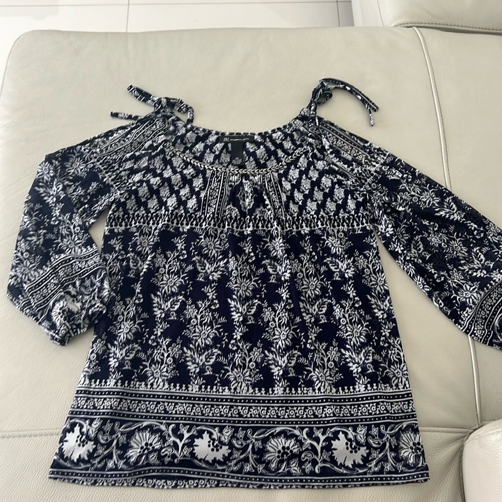 INC blue and white top / Cold shoulder